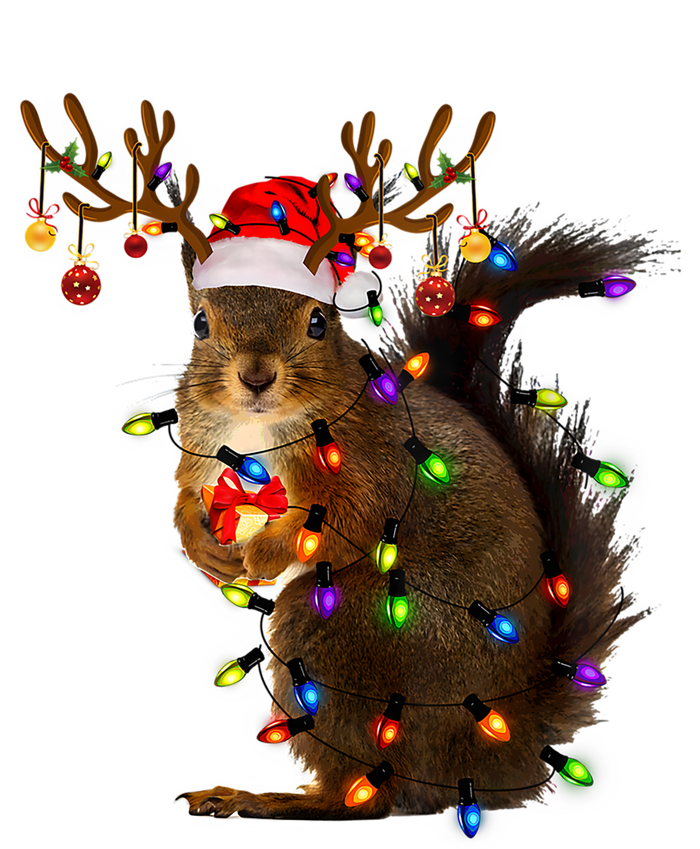 Funny Squirrel Christmas Tree Lights Reindeer Santa Hat Xmas Gift T-Shirt