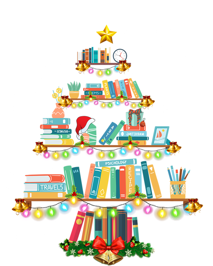 Merry Christmas Tree Gift Love Reading Books Librarian Nerd Funny Gift T-Shirt