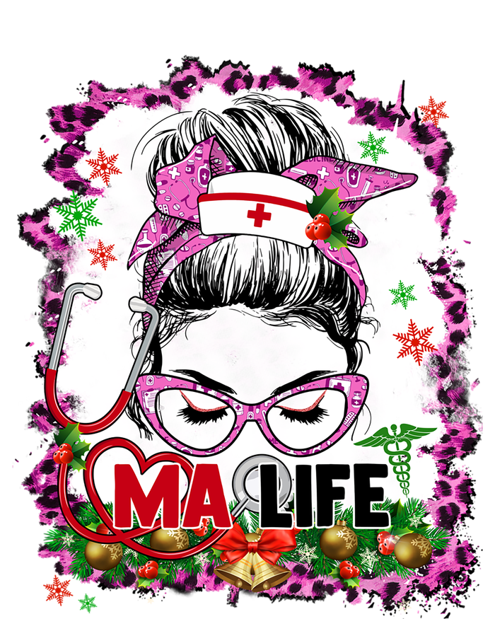 Messy Bun Mom Ma Life Funny Nursing Christmas Pajamas Gift Pom Pom 12in Knit Beanie