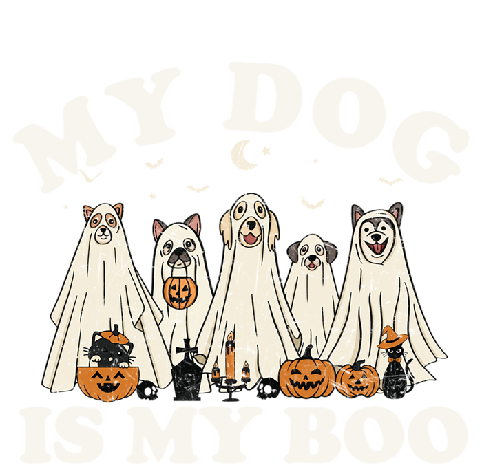 My Dog Is My Boo Halloween Funny Dog Owner Ghost Lover Gift Stripe Pom Pom Beanie