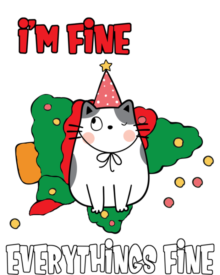 Kitty Cat Christmas Tree IM Fine Okay Funny Family Xmas Cute Gift Striped Beanie with Solid Band