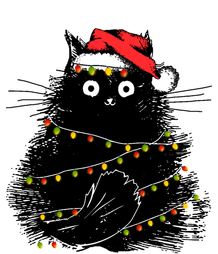 Santa Black Cat Tangled Up In Christmas Tree Lights Holiday Gift Full-Length Apron With Pockets