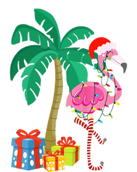 Pink Flamingo Christmas Palm Tree Tropical Xmas Funny T-Shirt