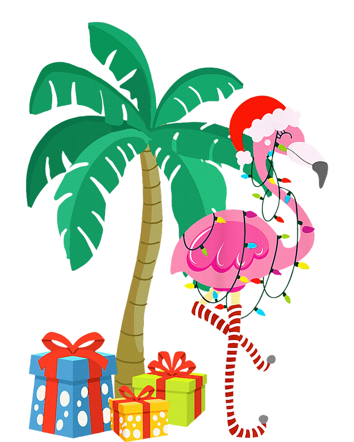 Pink Flamingo Christmas Palm Tree Tropical Xmas Funny T-Shirt