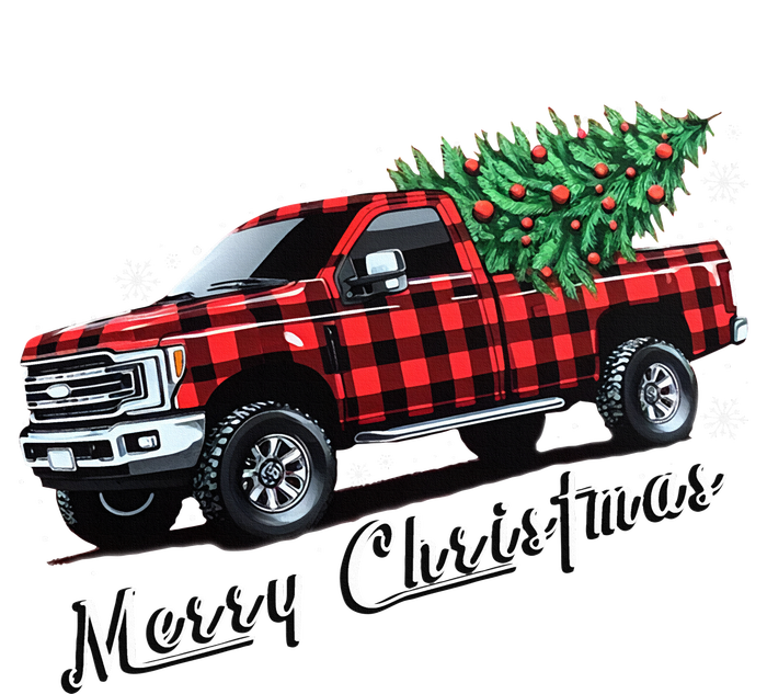 Red Buffalo Plaid Pickup Truck With Tree Merry Christmas Striped Beanie with Solid Band