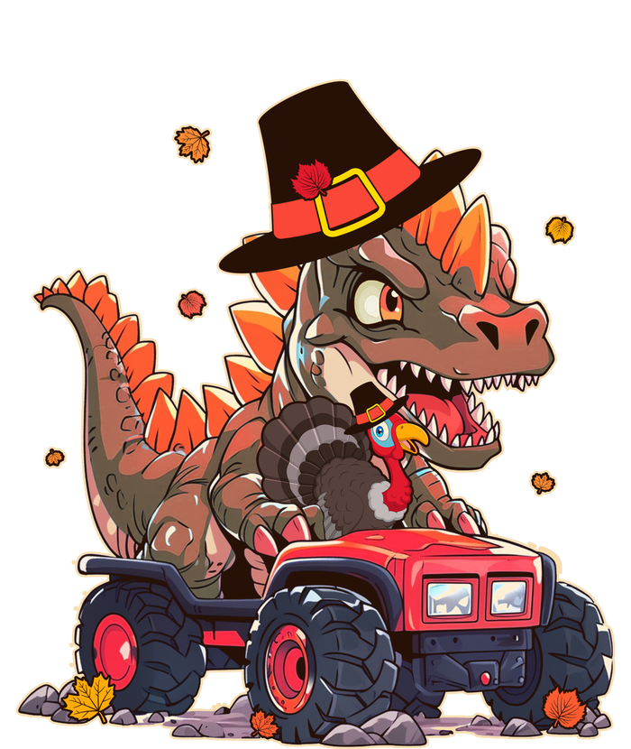 Funny Thanksgiving Dinosaur And Turkey Riding Monster Truck T-Shirt