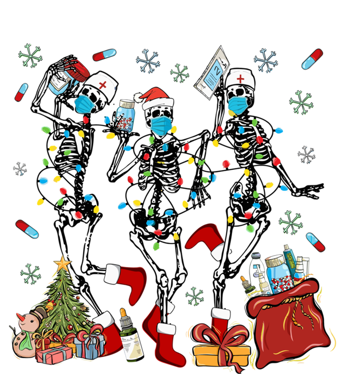 Dancing Skeleton Christmas Lights Nurse Nursing Scrub Xmas Gift Women's V-Neck T-Shirt