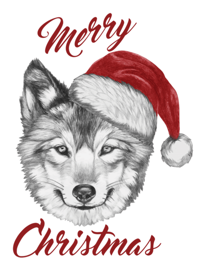 Merry Christmas Funny Wolf Face With Santa Hat Retro Xmas Gift T-Shirt