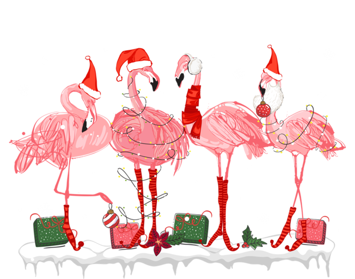 Christmas Pink Flamingo Santa Hat Xmas Lights Pjs Cool Gift T-Shirt