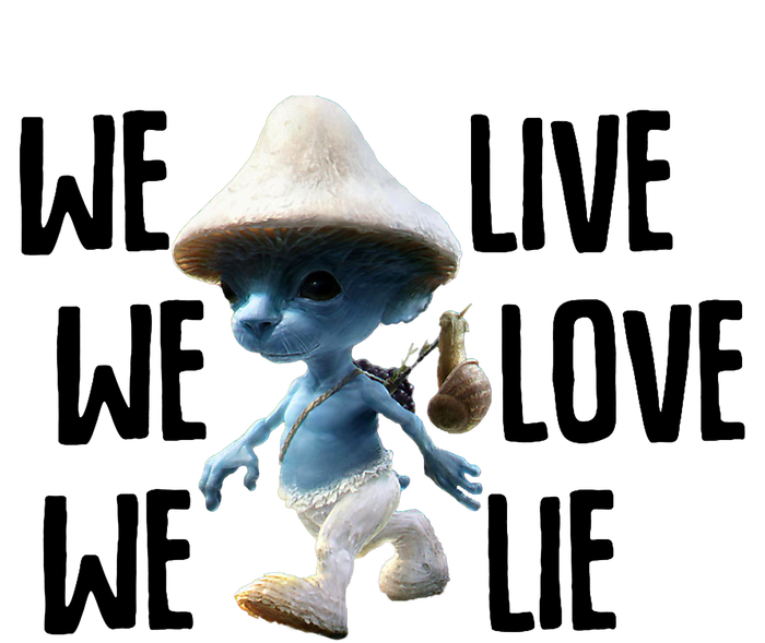 Blue Mushroom Cat Meme We Live We Love We Lie Funny Meme Design Ceramic Tree Ornament