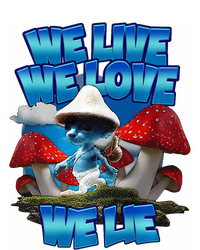 We Live We Love We Lie Funny Blue Mushroom Cat Trendy Meme Sustainable Bucket Hat