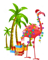 Pink Flamingo Christmas Palm Tree Tropical Xmas Funny Meaningful Gift T-Shirt