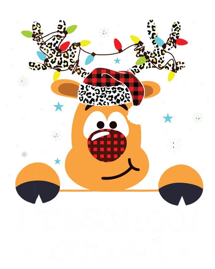 Preschool Squad Plaid Reindeer Santa Hat Teacher Christmas T-Shirt