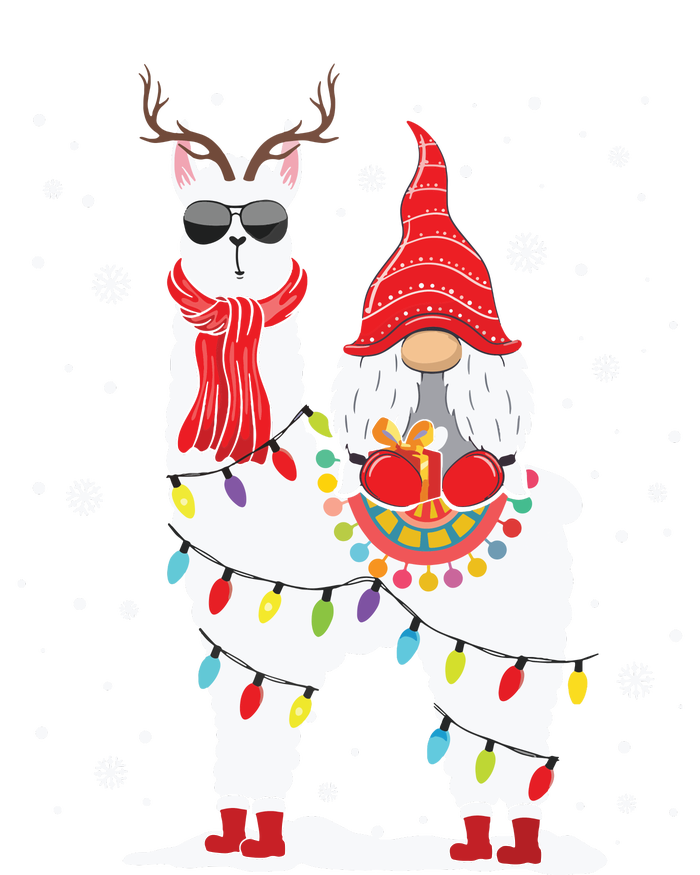 Santa Gnomes Riding Llama Reindeer Christmas Lights T-Shirt