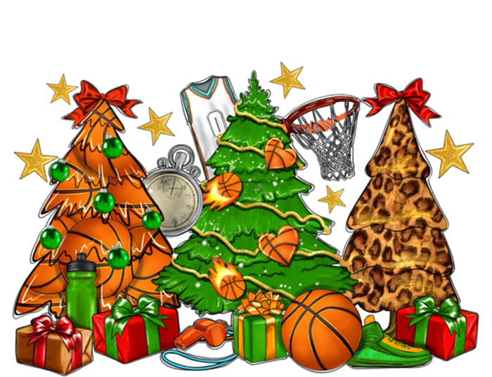 Basketball Christmas Trees Xmas Holiday Leopard Print Gift T-Shirt