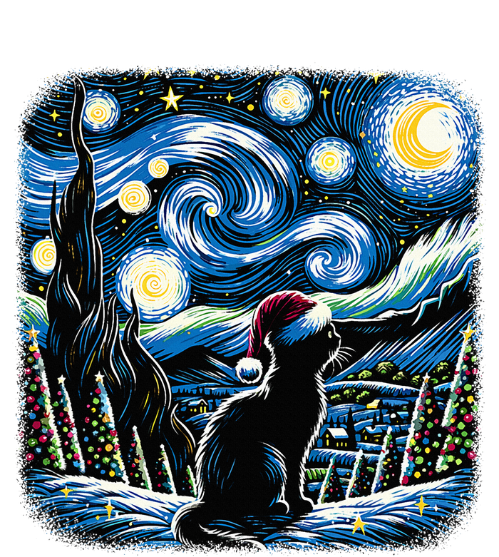 Van Gogh Starry Night Festive Christmas Black Cat Santa Hat Sustainable Knit Beanie