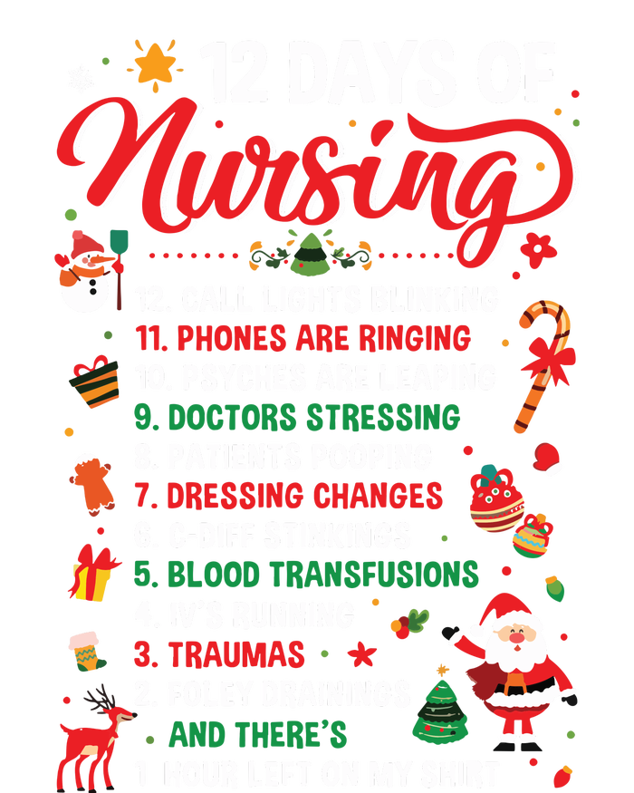 Merry Christmas Nurse Xmas 12 Days Of Nursing Pajamas Women Tie-Dye T-Shirt