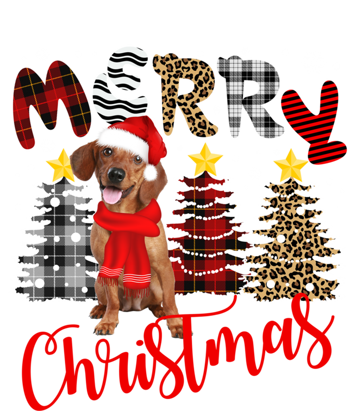 Dachshund Merry Christmas Tree Leopard Plaid Printed Great Gift T-Shirt