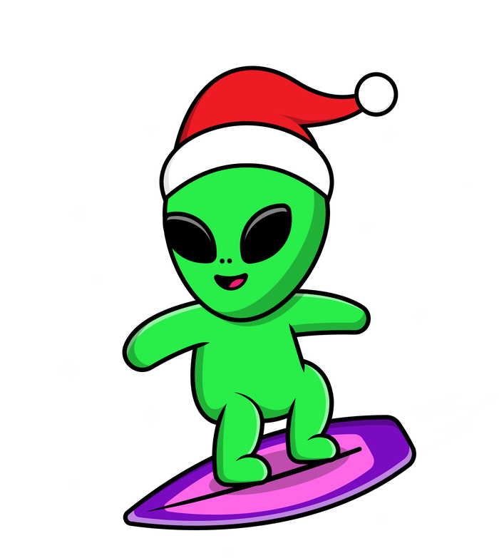 Cute Alien Santa Claus Surfing Women's T-Shirt