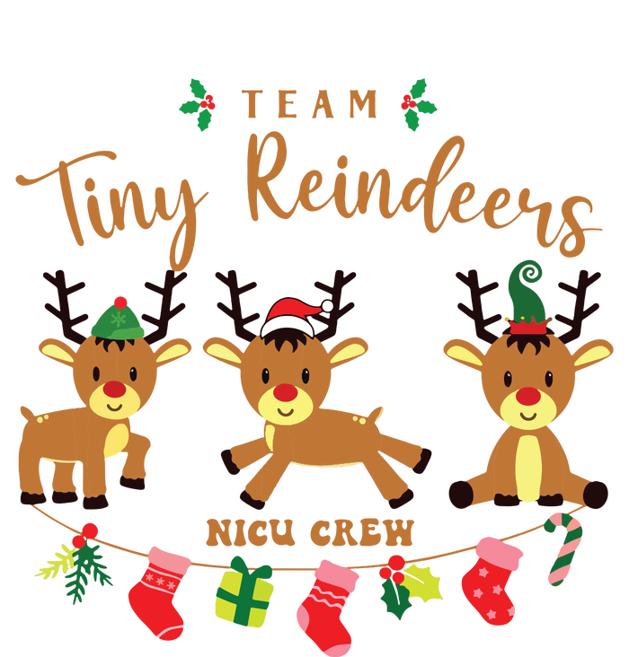 Women Team Tiny Reindeers Nicu Nurse Christmas Pajamas Full-Length Apron With Pockets