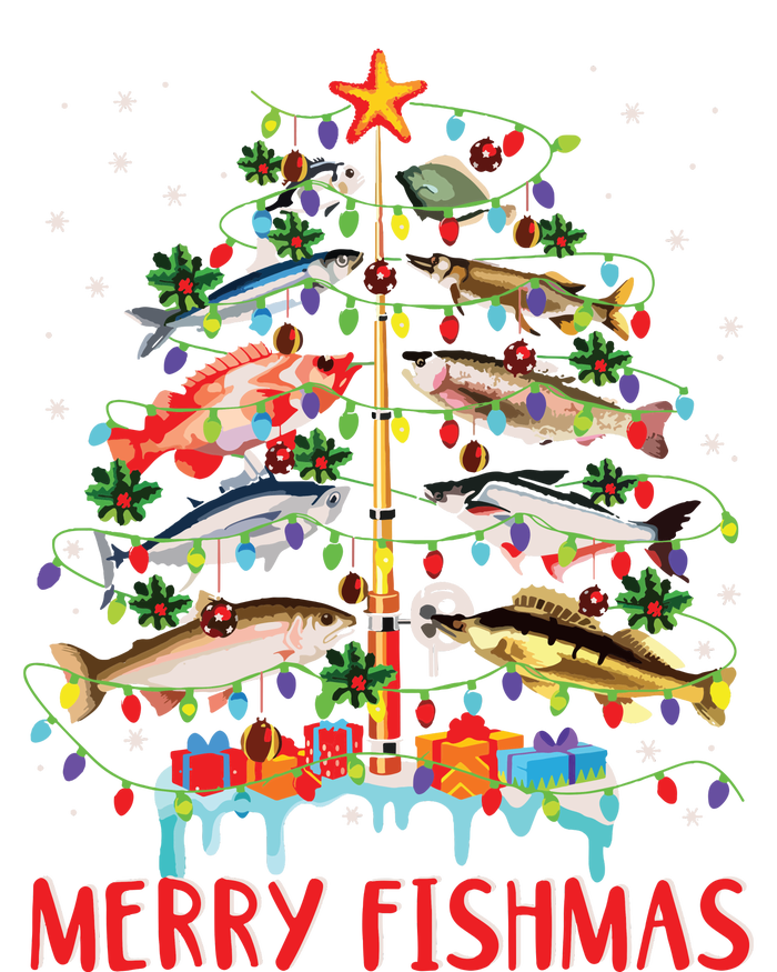 Merry Fishmas Funny Christmas Tree Lights Fish Fishing Rod Kids Hoodie