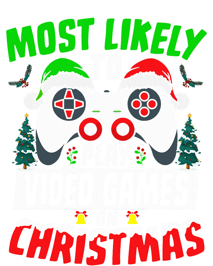 Most Likely Play Video Games On Christmas Xmas Family  Women's Long Sleeve Flannel Pajama Set 