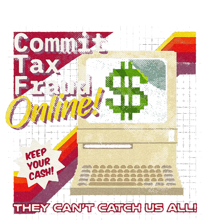 Funny Commit Tax Fraud Online! Distressed Retro Video Game Box Art Sustainable Bucket Hat