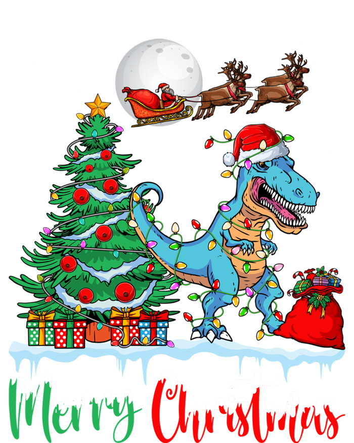 Trex Christmas Tree Lights Santa Hat Merry Christmas Trex Cool Gift Women's Flannel Pajama Set