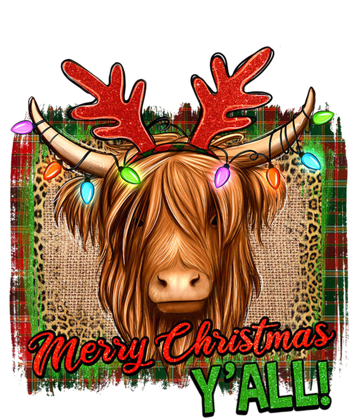 Western Boho Merry Christmas YAll Highland Hairy Heifer Cow Gift Women's T-Shirt