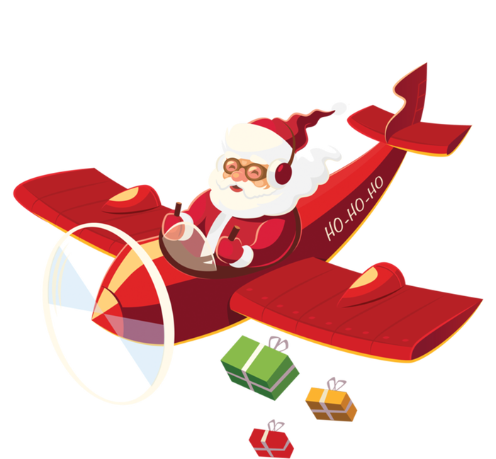 Christmas Santa Claus Pilot Flying Airplane Gift Cool Gift Women's Long Sleeve Flannel Pajama Set 