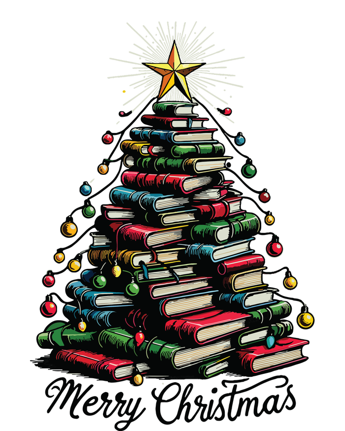 Merry Christmas Tree Love Reading Books Librarian T-Shirt