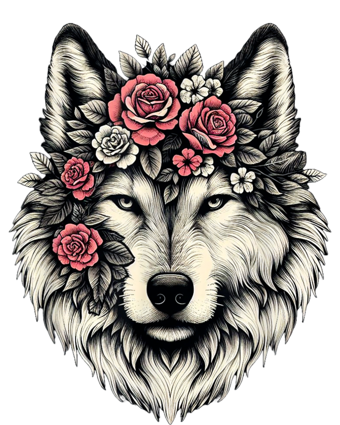 Floral Wolf Animal Cute Botanical Wolf Flowers Wolf Lovers T-Shirt