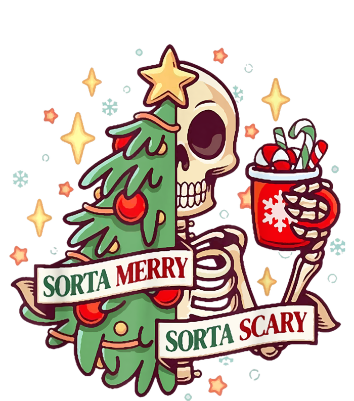 Sorta Merry Sorta Scary Skeleton Xmas Tree Christmas Funny Cropped Pullover Crew