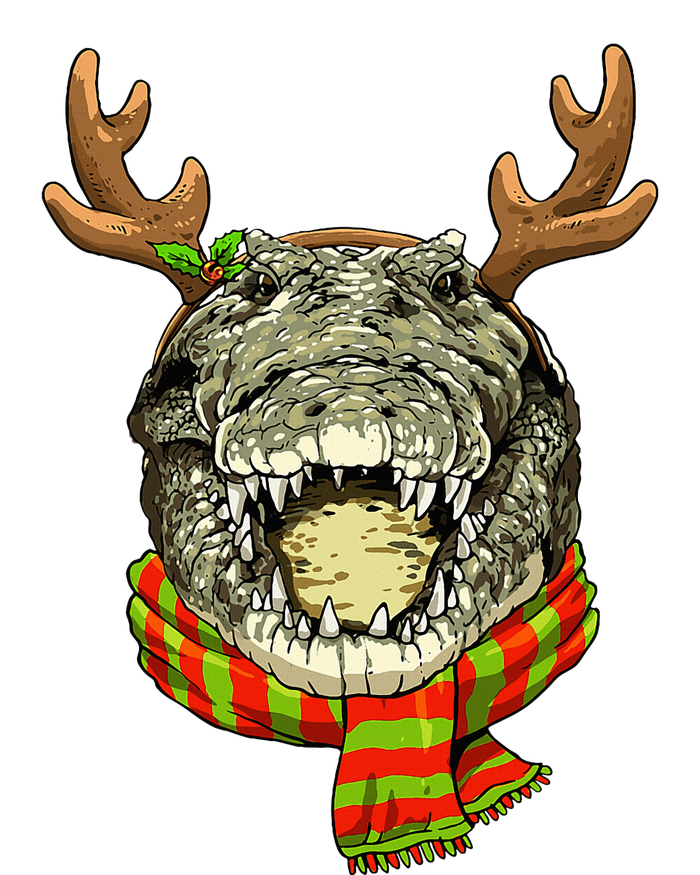 Christmas Crocodile Alligator Santa Clause Reindeer Xmas Cropped Pullover Crew