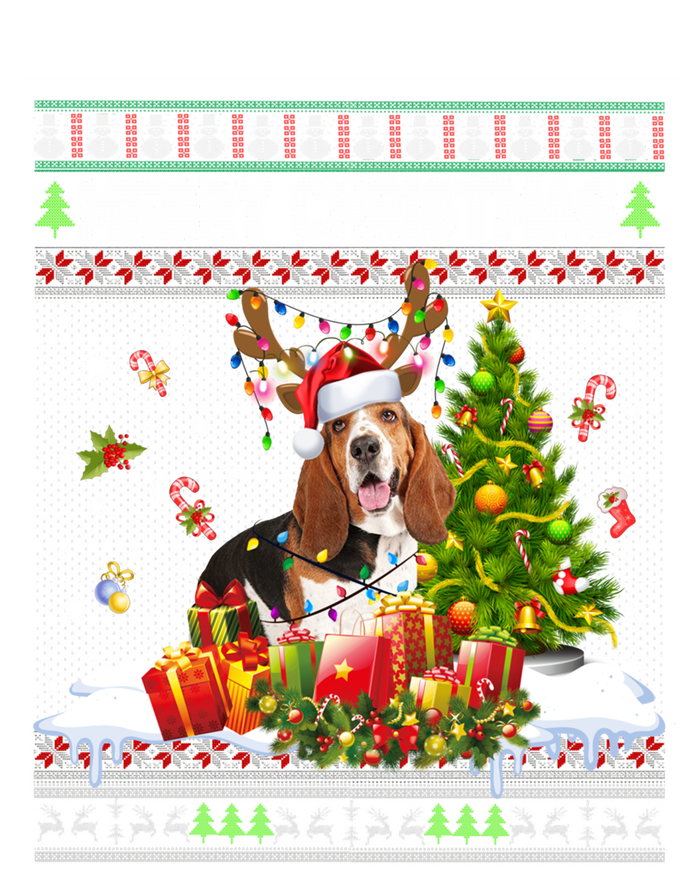 Merry Christmas Basset Hound Santa Xmas Lights Ugly Pajama Great Gift Full-Length Apron With Pockets