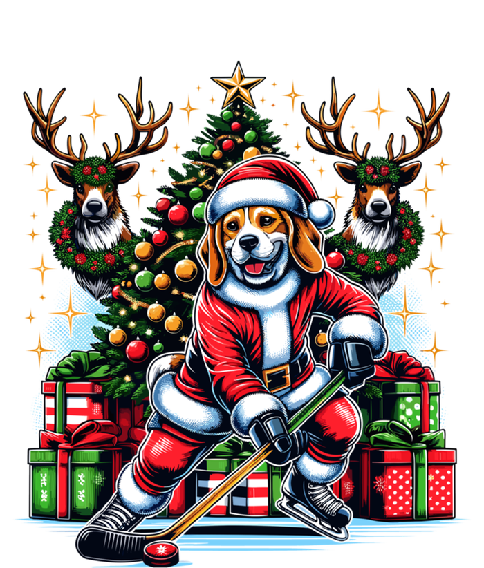 Santa Beagle Energetically Playing Hockey Funny Gift Magnet