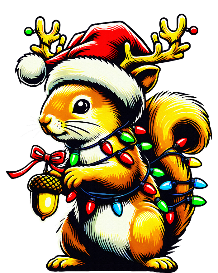 Squirrel Christmas Tree Lights Reindeer Santa Hat Xmas  Women's Pullover Hoodie