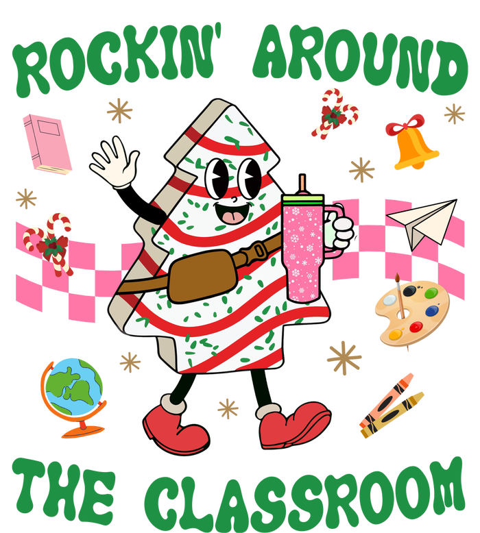 Rockin Around The Classroom Funny Teacher Christmas Cropped Pullover Crew