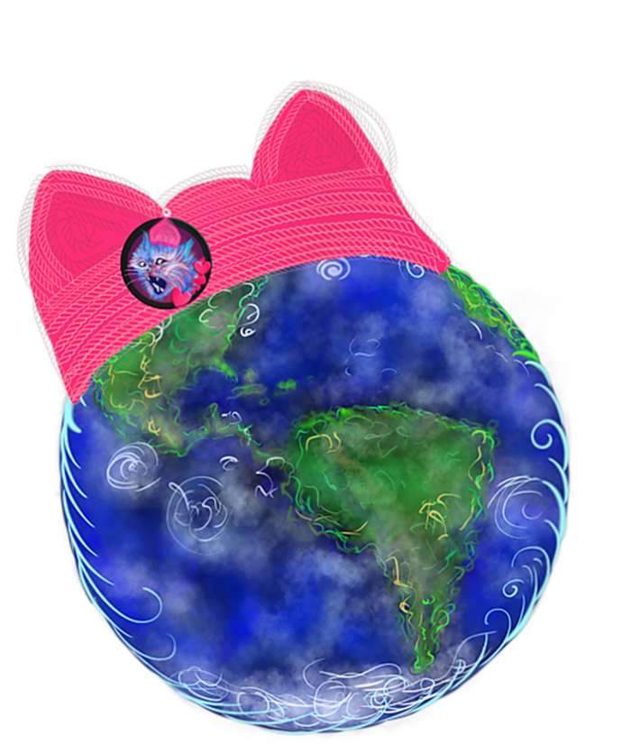 Earth Wearing A Pink Pussy Cat Hat T-Shirt