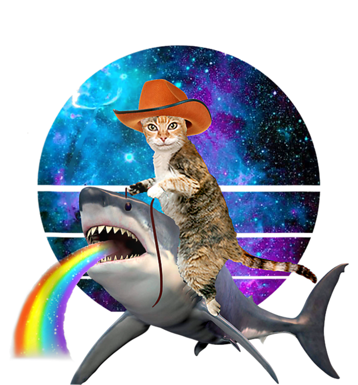 Funny Cat Riding Shark Puking Rainbow Galaxy Space Humor Pun Ank Op T-Shirt