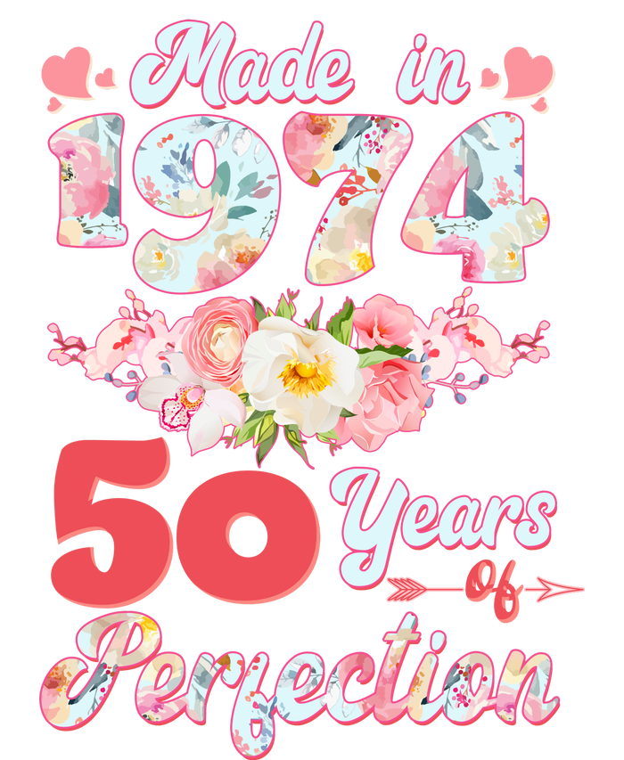 Flower Floral Made In 1974 50 Years Of Perfection Womens Funnel Neck Pullover Hood