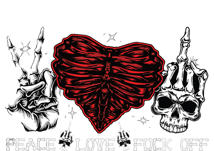 Peace Love Fuckoff Skeleton Hand Half Heart Half Skull Tank Top