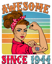 Awesome Since 1944 80th Birthday Messy Bun Rosie The Riveter V-Neck T-Shirt