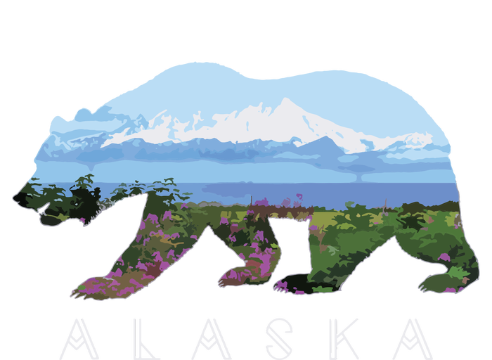 Alaskan Bear With Wildflowers Mountain Snow T-Shirt