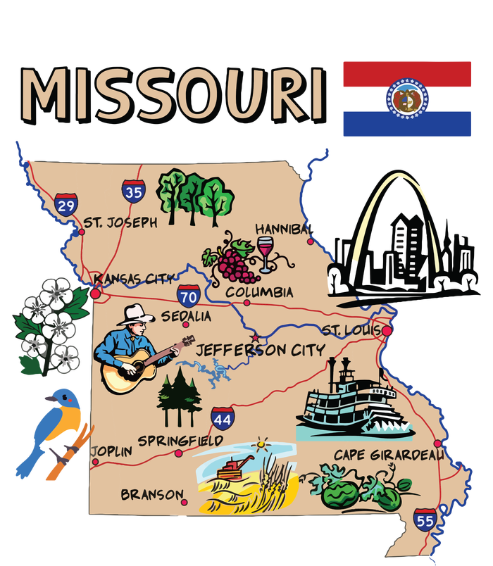 Map Of Missouri Landmarks Major Cities Roads Flag Infant Fleece One Piece