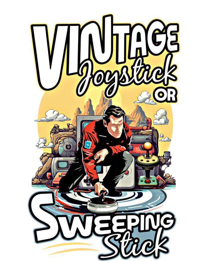 Vintage Joystick Or Sweeping Stick Gamer Funny Curling Gift Tall Long Sleeve T-Shirt