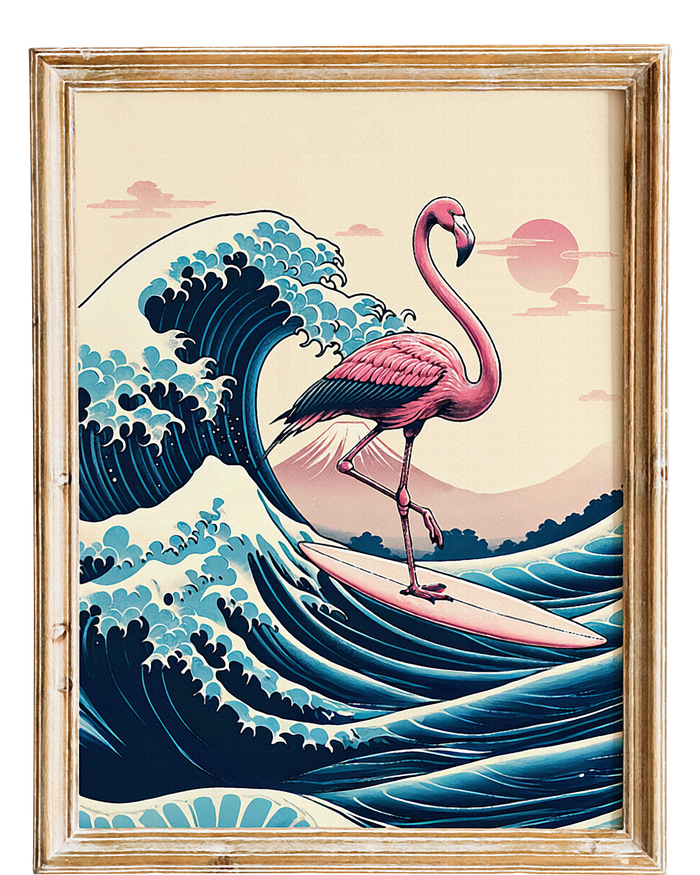 Pink Flamingo Surfer Tropical Great Big Wave Framed Women's Racerback Tank