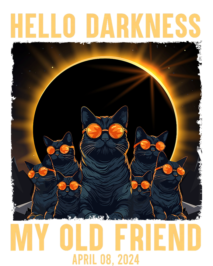 Hello Darkness My Old Friend Solar Eclipse April 08 2024 Funny Cat T-Shirt