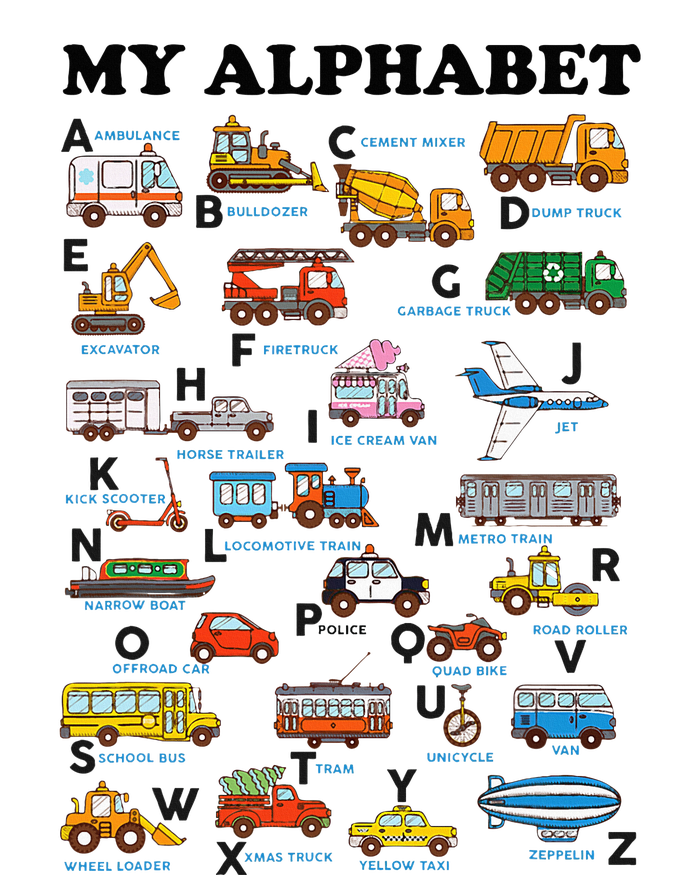 Alphabet Construction Vehicles Abc Learning Teaching Toddler T-Shirt