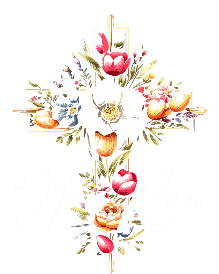 He Is Risen Jesus Christian Happy Easter Floral Cross T-Shirt